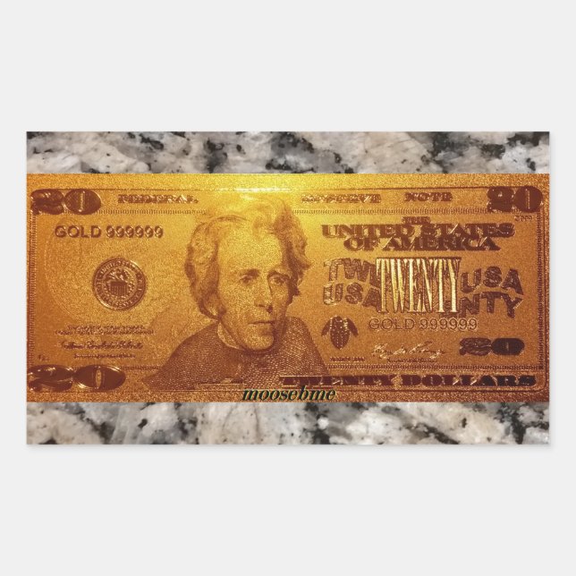 Sticker Rectangulaire Golden U.S., billet de vingt dollars avant (Devant)