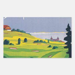 Sticker Rectangulaire Golf vintage Lausanne City Lac Suisse