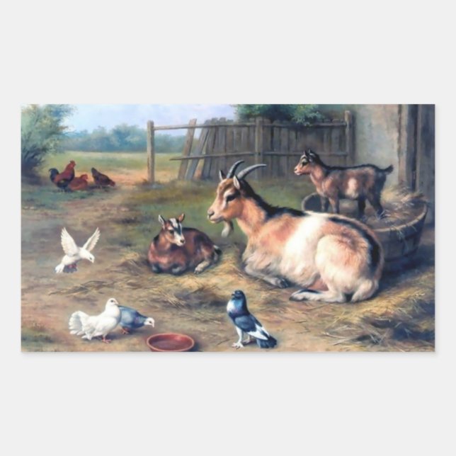 Sticker Rectangulaire Goût de ferme enfants pigeons (Devant)