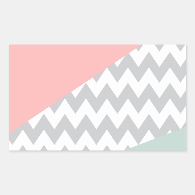 Sticker Rectangulaire Gray Chevron Mint et Coral (Devant)