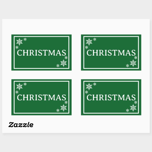 Sticker Rectangulaire Green Snowflakes Simple Christmas Word (Feuille)