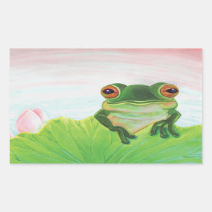 Sticker Rectangulaire Grenouille verte Se détendre dans l'étang