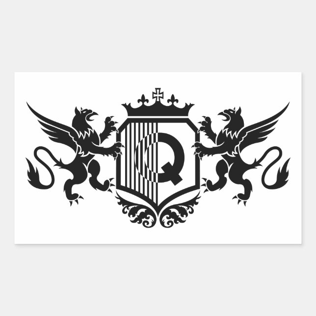 Sticker Rectangulaire Griffins flanquant un bouclier avec la lettre "Q" (Devant)