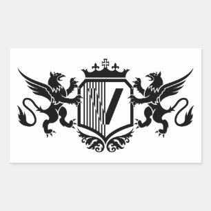 Sticker Rectangulaire Griffons encadrant un bouclier avec la lettre "V"