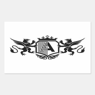 Sticker Rectangulaire Griffons encadrant un écu avec la lettre "A"