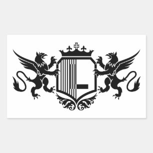 Sticker Rectangulaire Griffons encadrant un écu avec la lettre "L"