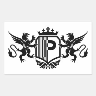 Sticker Rectangulaire Griffons encadrant un écu avec la lettre "P"