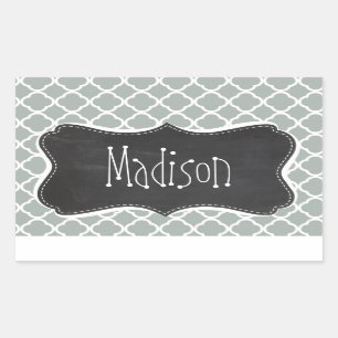 Sticker Rectangulaire Gris cendré de tableau noir Vintage; Quatrefoil gr