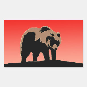 Sticker Rectangulaire Grizzly Bear au coucher du soleil - Art original d