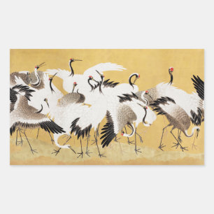 Sticker Rectangulaire Grupe de grues japonaises Vintage Oiseau Riche Cla
