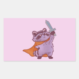 Sticker Rectangulaire Guerrier Raton Laveur Fantastique Mignon avec Épée