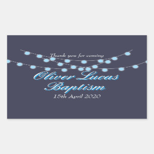 Sticker Rectangulaire Guirlandes Lumineuses Bleues, Cadeau de Baptême et