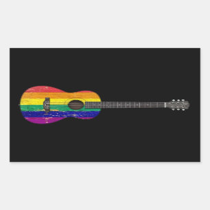 Sticker Rectangulaire Guitare acoustique d'arc-en-ciel de drapeau usé de