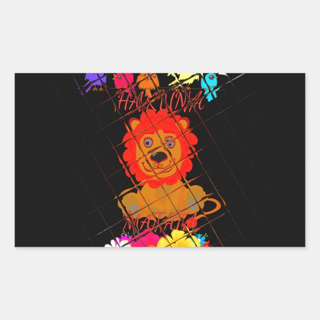 Sticker Rectangulaire Hakuna Matata mignon petit lion roi (Devant)