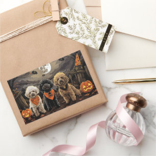 Sticker Rectangulaire Halloween caniche Éffrayant