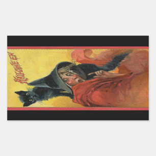 Sticker Rectangulaire Halloween Chat rouge et Chat noir Vintage