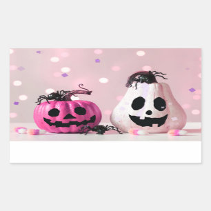 Sticker Rectangulaire Halloween citrouille Parties scintillant rose
