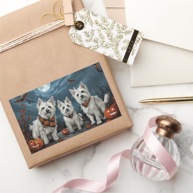 Sticker Rectangulaire Halloween Éffrayant West Highland (Cadeaux)