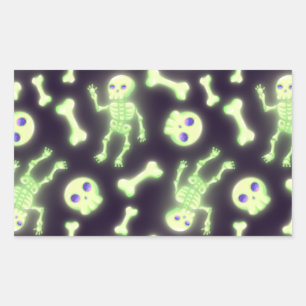 Sticker Rectangulaire Halloween mignon Éffrayant brillant squelette os c