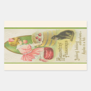 Sticker Rectangulaire Hallowe'en Plaisirs Bobbing pour Pommes Vintage