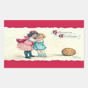 Sticker Rectangulaire Hallowe'en Salutations Enfants et Citrouille Vinta