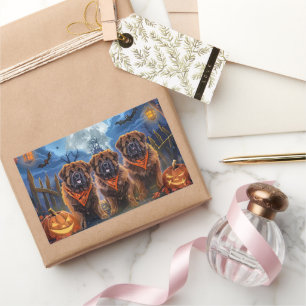 Sticker Rectangulaire Halloween Tibétain Mastiff Éffrayant