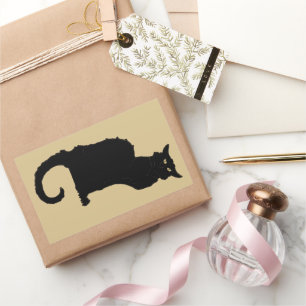 Sticker Rectangulaire Halloween vintage, Chat noir Art Nouveau Éffrayant