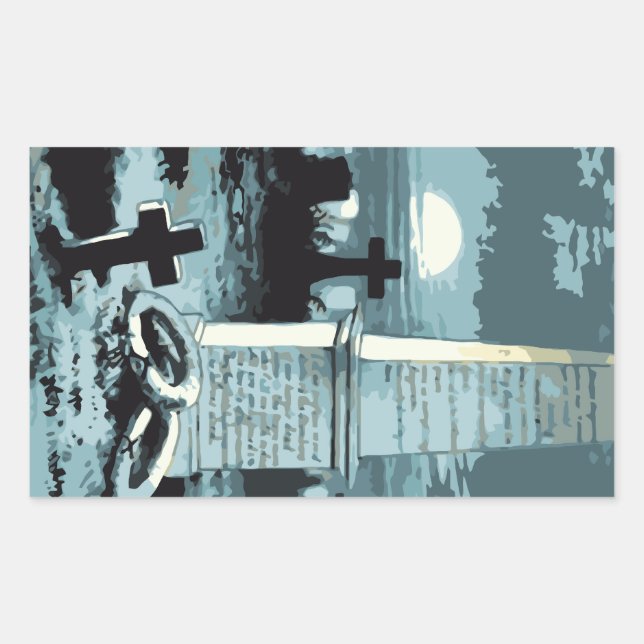 Sticker Rectangulaire Halloween vintage, Cimetière Déplaisant aux Graves (Devant)