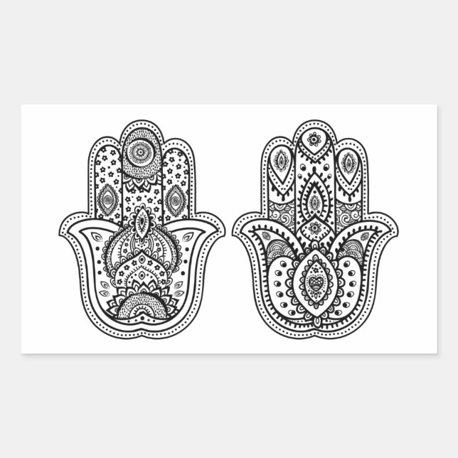 Sticker Rectangulaire Hamsa Tirée À La Main Avec Ornements (Devant)