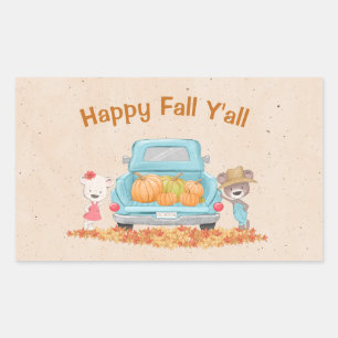 Sticker Rectangulaire Happy Fall Y'all Texte personnalisé Autumn Theme B