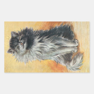 Sticker Rectangulaire Happy Grey Long Haired Cat Image par Louis Wain