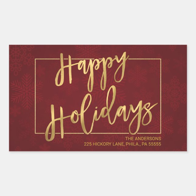 Sticker Rectangulaire Happy Holidays Adresse de retour à la main tendanc (Devant)