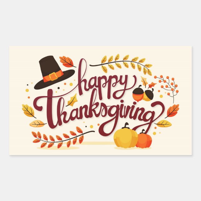 Sticker Rectangulaire Happy Thanksgiving (Devant)