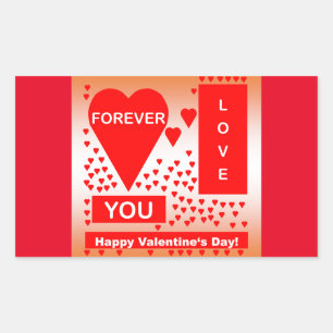 Sticker Rectangulaire Happy Valentine's Day Text Forever Love Hearts Red