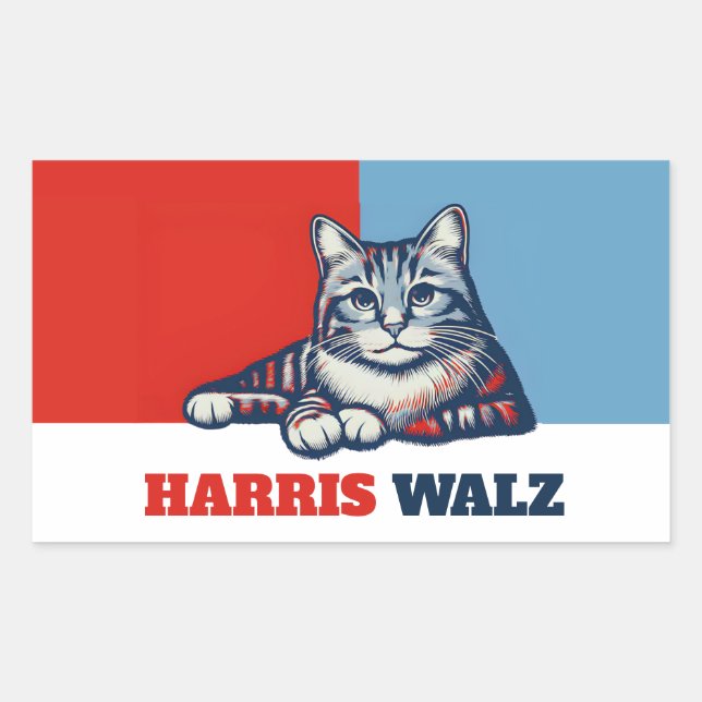 Sticker Rectangulaire Harris Walz 2024 Manifestement Chat (Devant)