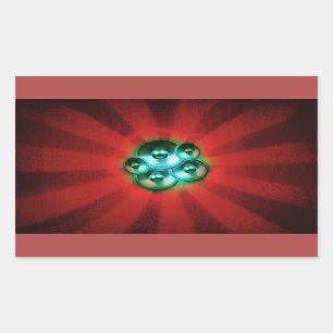 Sticker Rectangulaire Haut-parleurs de musique et percée de soleil rouge