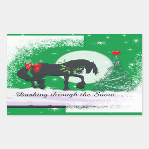 Sticker Rectangulaire Heart Horses VI Holiday (Holiday Tree)