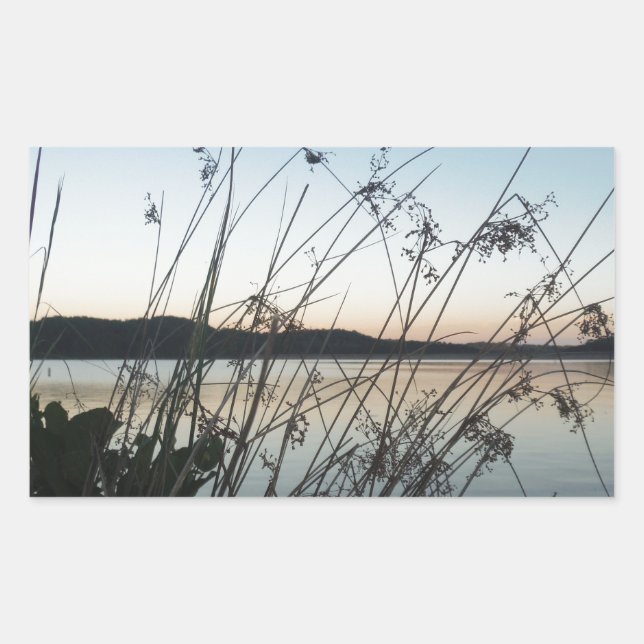 Sticker Rectangulaire Herbes au lac Sunset (Devant)