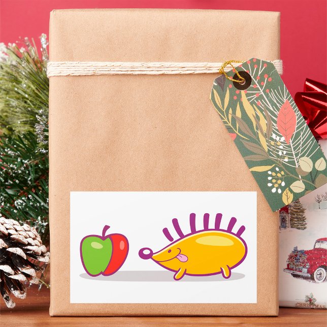 Sticker Rectangulaire Hérisson Et Pomme (Créateur téléchargé)