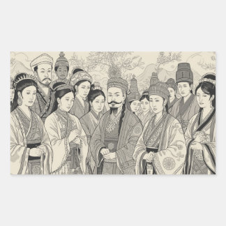 Sticker Rectangulaire Heritage in Harmony: Black & White Traditional Art