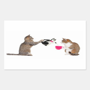Sticker Rectangulaire Heure du thé pour des chats de minou