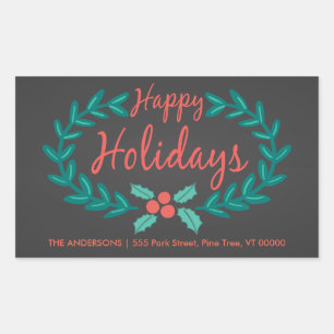 STICKER RECTANGULAIRE HEUREUX JOURS DE VACANCES WREATH ADRESSE EN CLAVIE