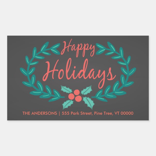 STICKER RECTANGULAIRE HEUREUX JOURS DE VACANCES WREATH ADRESSE EN CLAVIE (Devant)