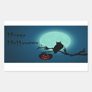 Sticker Rectangulaire Hialloween Night Citrouille Owl