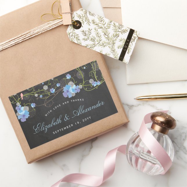 Sticker Rectangulaire Hibiscus bleu et hirondelles Mariage de tableau de (Cadeaux)