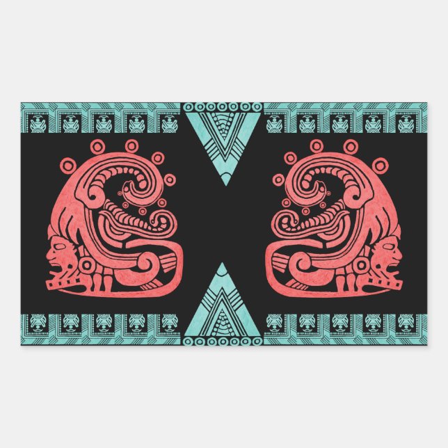 Sticker Rectangulaire Hiéroglyphe, guerrier aztèque noir (Devant)
