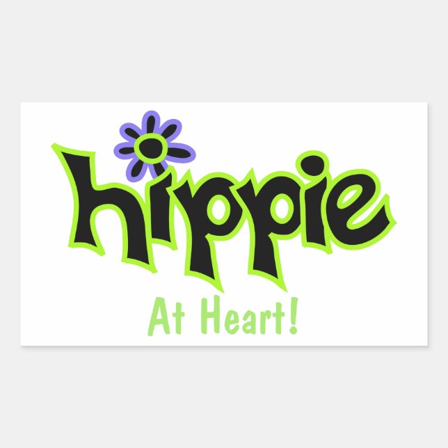 Sticker Rectangulaire Hippie au coeur Chaux Noires Lime Vert Art Personn (Devant)