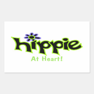 Sticker Rectangulaire Hippie au coeur Chaux Noires Lime Vert Art Personn