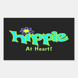 Sticker Rectangulaire Hippie au coeur Turquoise Art sur Black Custom