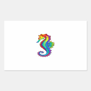 Sticker Rectangulaire Hippocampe polygonal arc-en-ciel